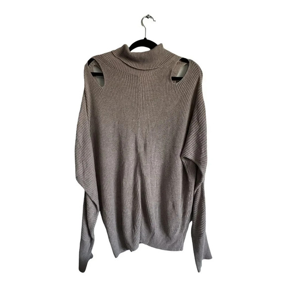Ella Moss Cold Shoulder Cut Out Mock Neck Oversized Sweater Grey Size XL NWOT - Picture 1 of 4